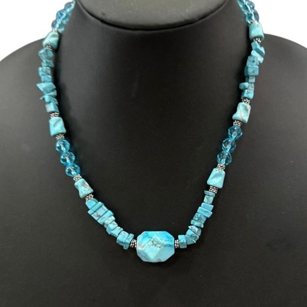 Bohemian-style Statement Necklace Turquoise Colored Stones Aqua-blue Glass EUC